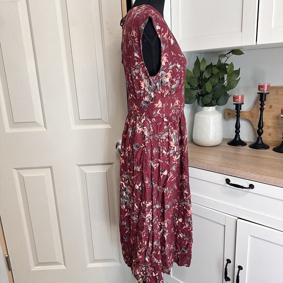 ROXY Maroon Floral Midi Milkmaid Dress Women’s Size Small S Y2K 90’s Open Back - Picture 3 of 13
